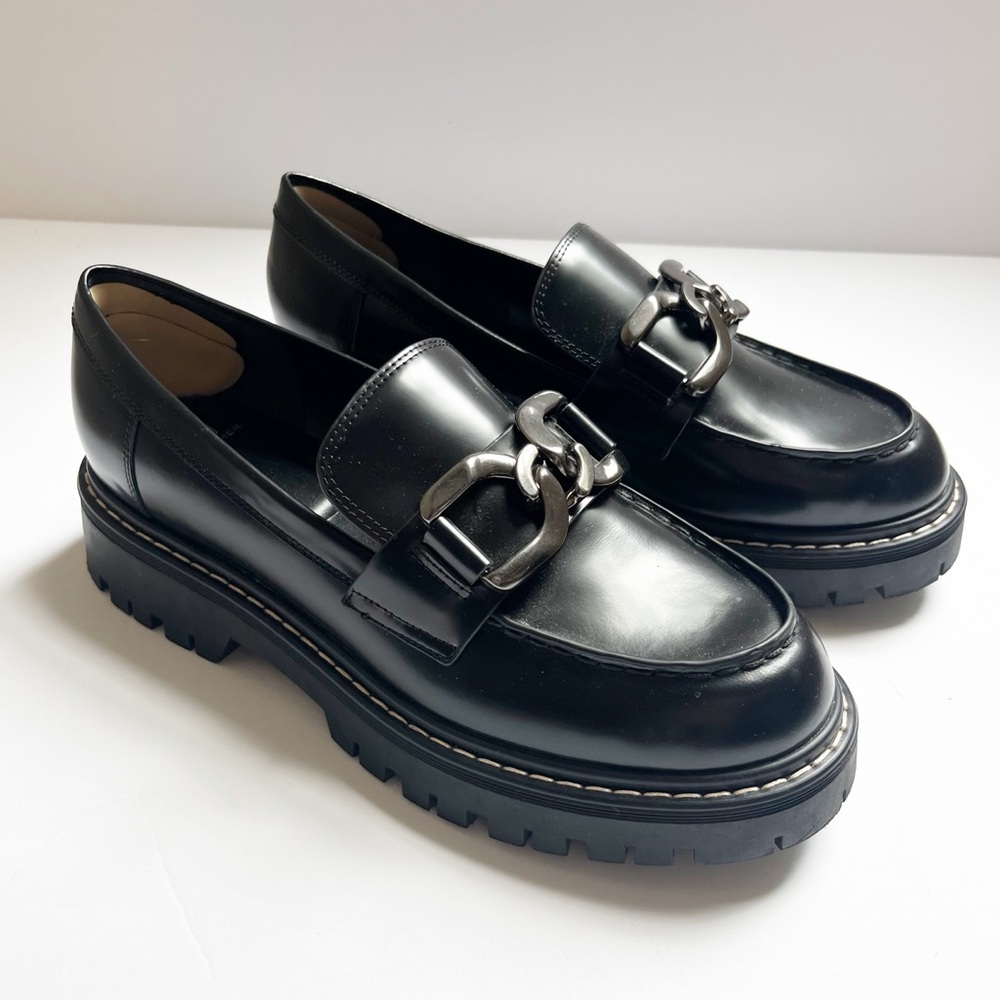Marc Fisher Trisca Lug Sole Chain Detail Loafers Shoes Sz 9.5